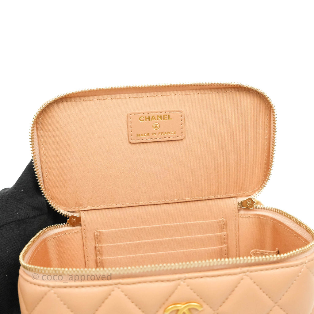 Chanel Classic Vanity Rectangular Top Handle With Chain Beige Lambskin Aged Gold Hardware