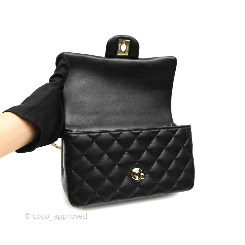 Chanel Top Handle Mini Rectangular Flap Bag Black Lambskin Gold Hardware