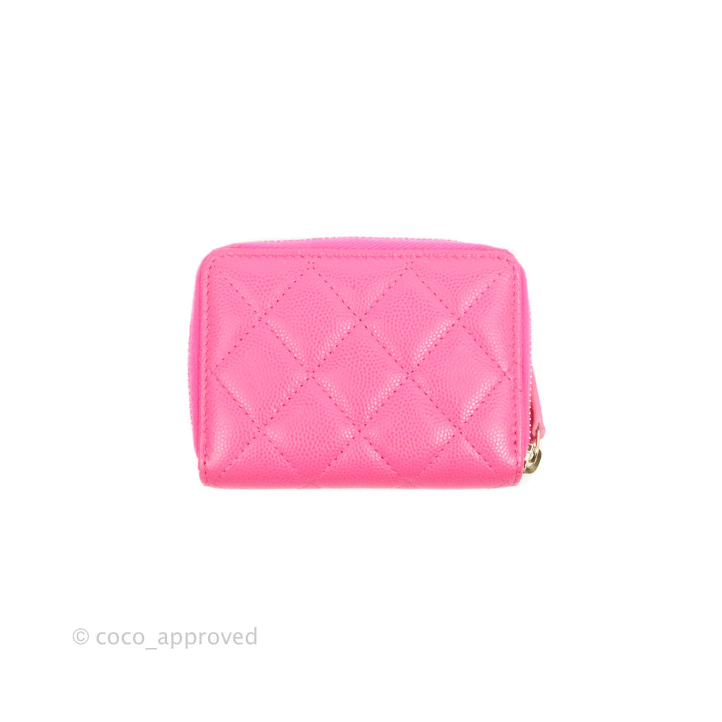 Chanel Classic Quilted Card Holder With Zip Coin Purse Pink