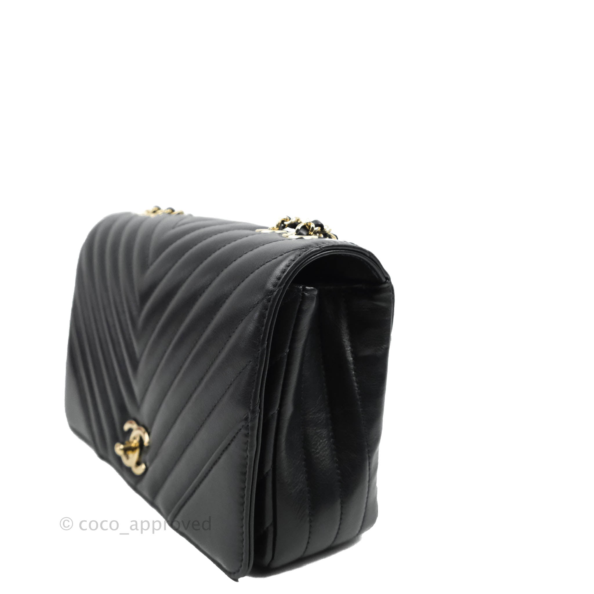 Chanel Medium Statement Chevron Flap Bag Navy Calfskin Gold