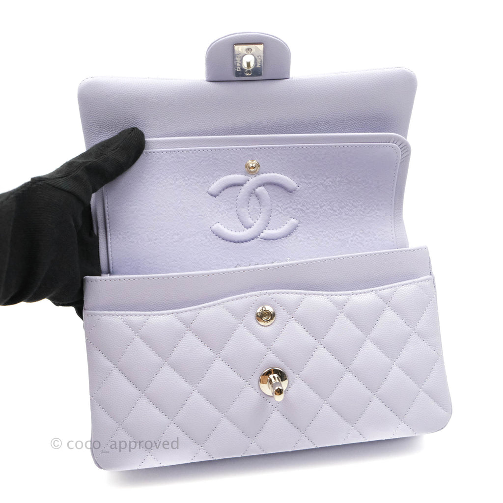 Chanel Classic Small S/M Flap Lilac Caviar Silver Hardware 21K