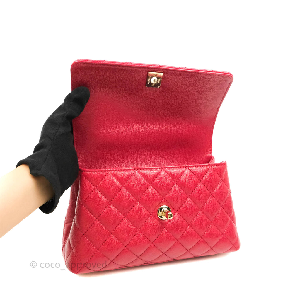 Chanel Small (Mini) Coco Handle Quilted Rosy Red Caviar Gold Hardware 21A