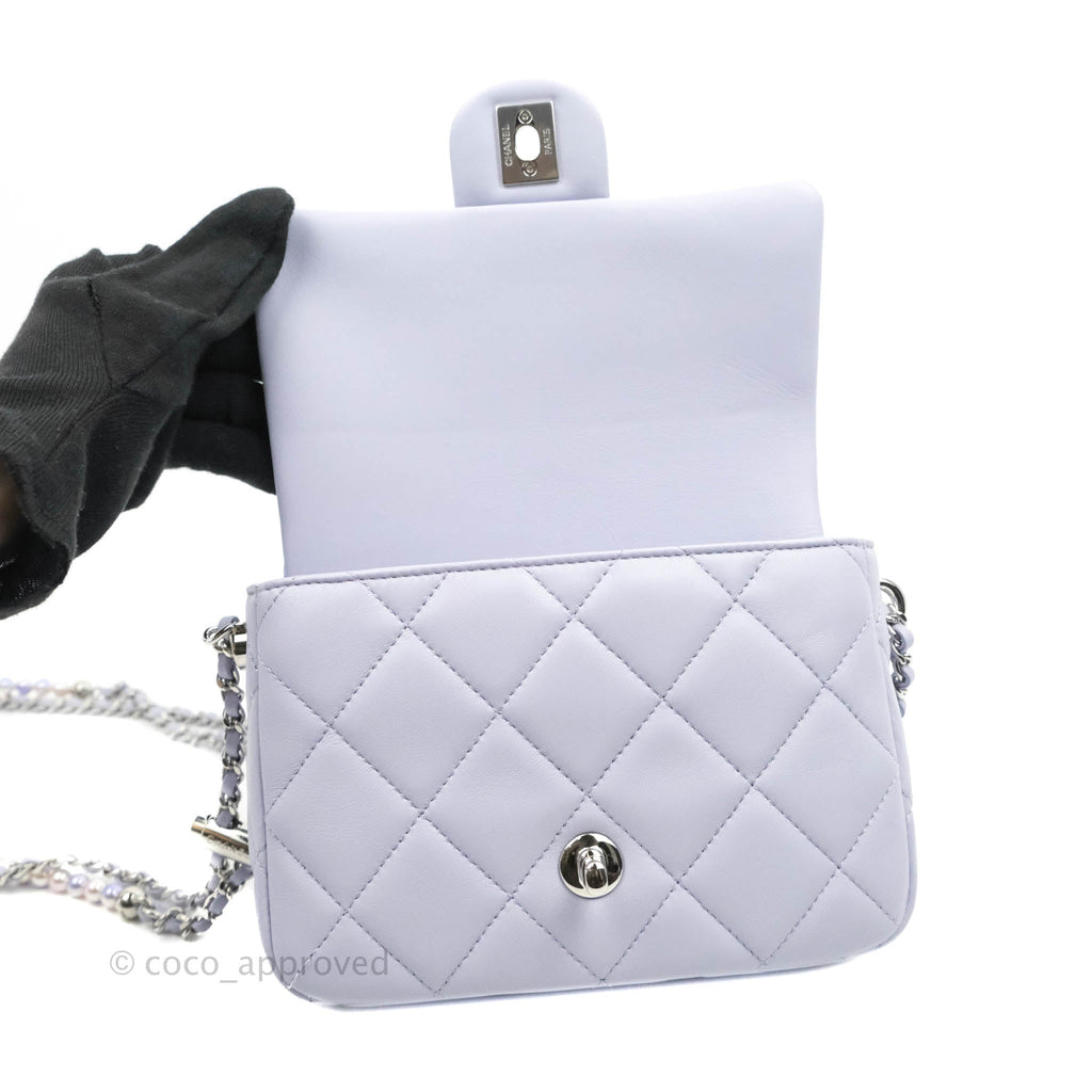 Chanel Quilted My Perfect Mini With Pearl Lilac Lambskin Silver Hardware