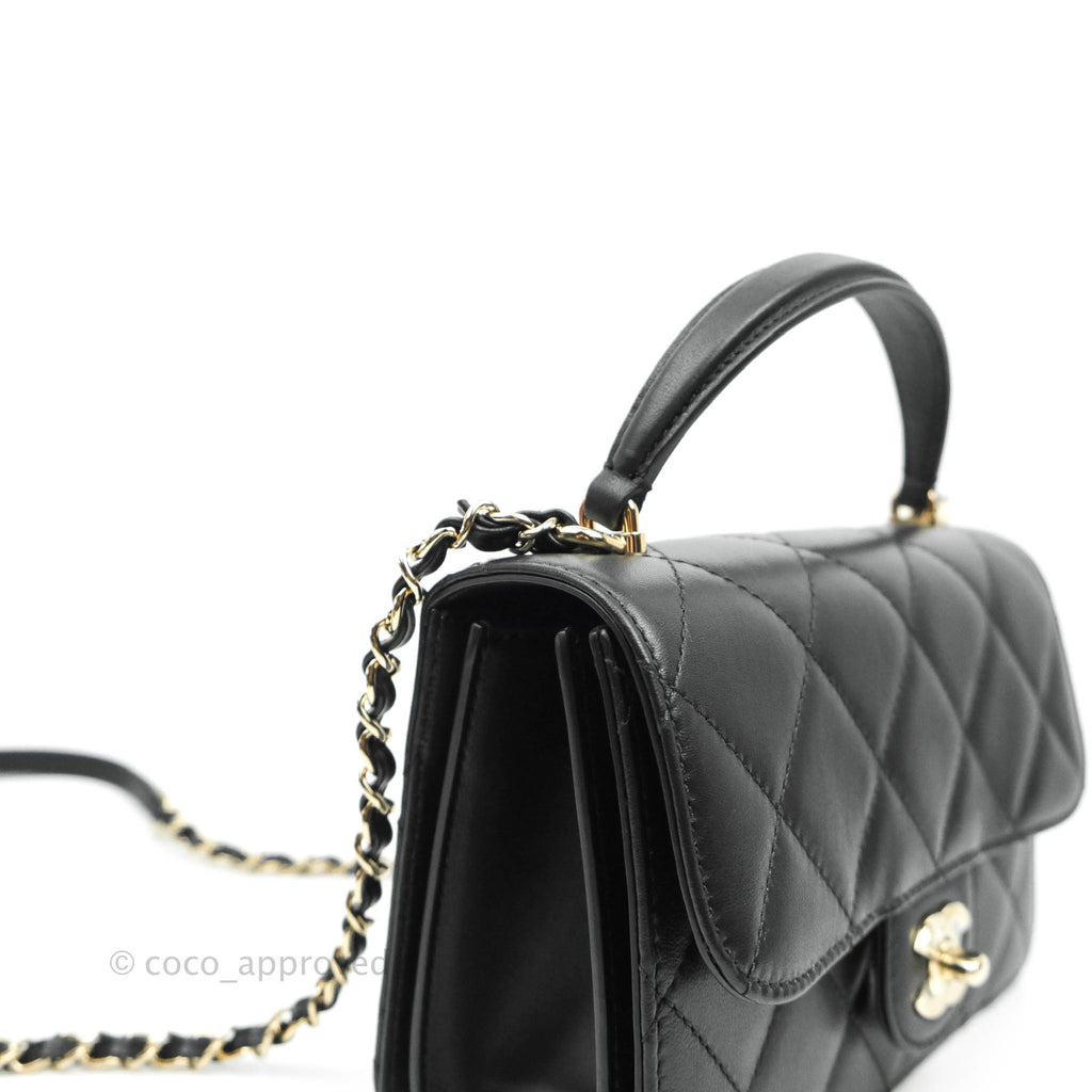 Chanel Small Coco Lady Quilted Flap Bag With Top Handle Black Calfskin Gold Hardware