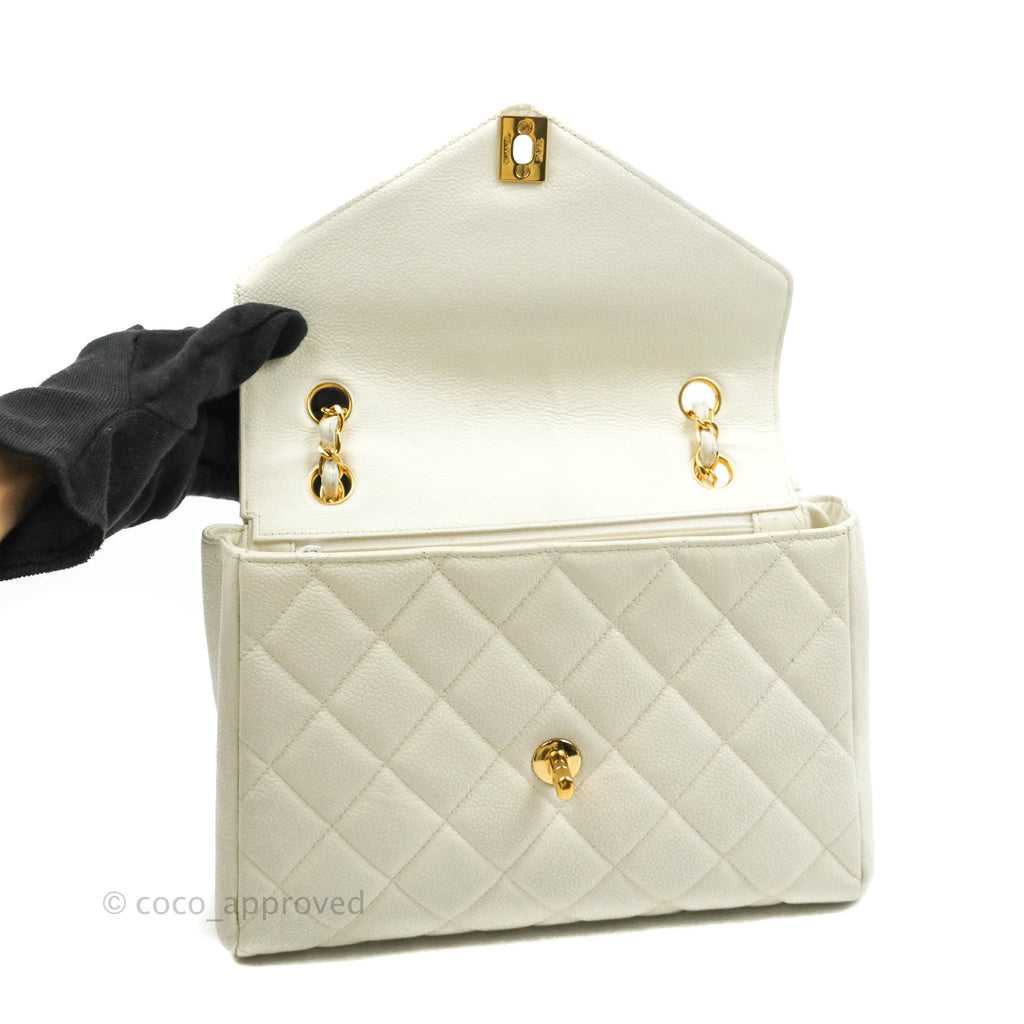 Chanel Vintage Quilted Flap Bag White Caviar 24K Gold Hardware