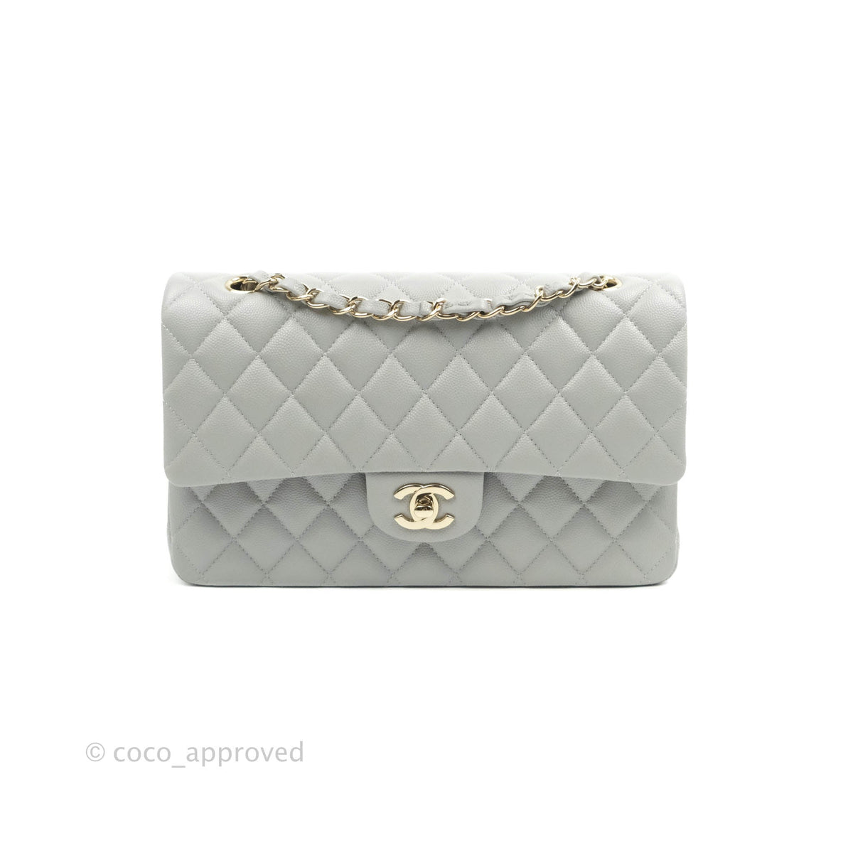 Chanel Classic M/L Medium Double Flap Grey Caviar Gold Hardware 21A – Coco  Approved Studio