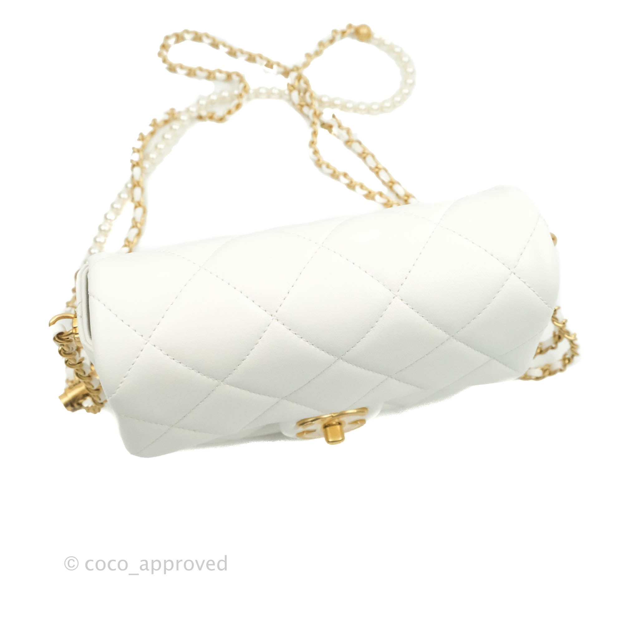 Chanel Classic Mini Rectangular, White Lambskin Leather with Gold Hardware,  Preowned in Box WA001