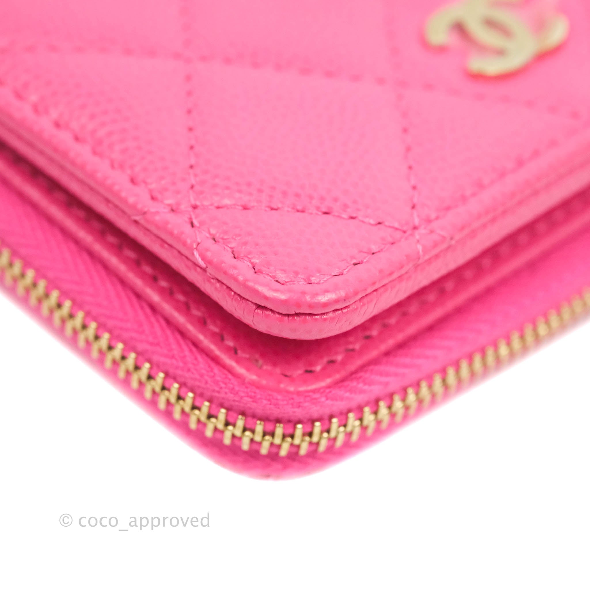Chanel Classic Quilted Card Holder With Zip Coin Purse Pink Caviar