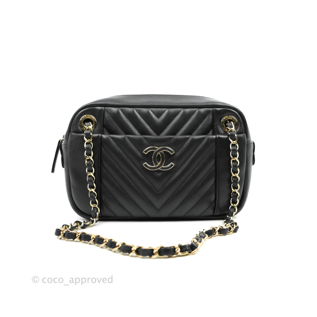 Chanel Daily Chevron Camera Case Black Calfskin Gold Hardware