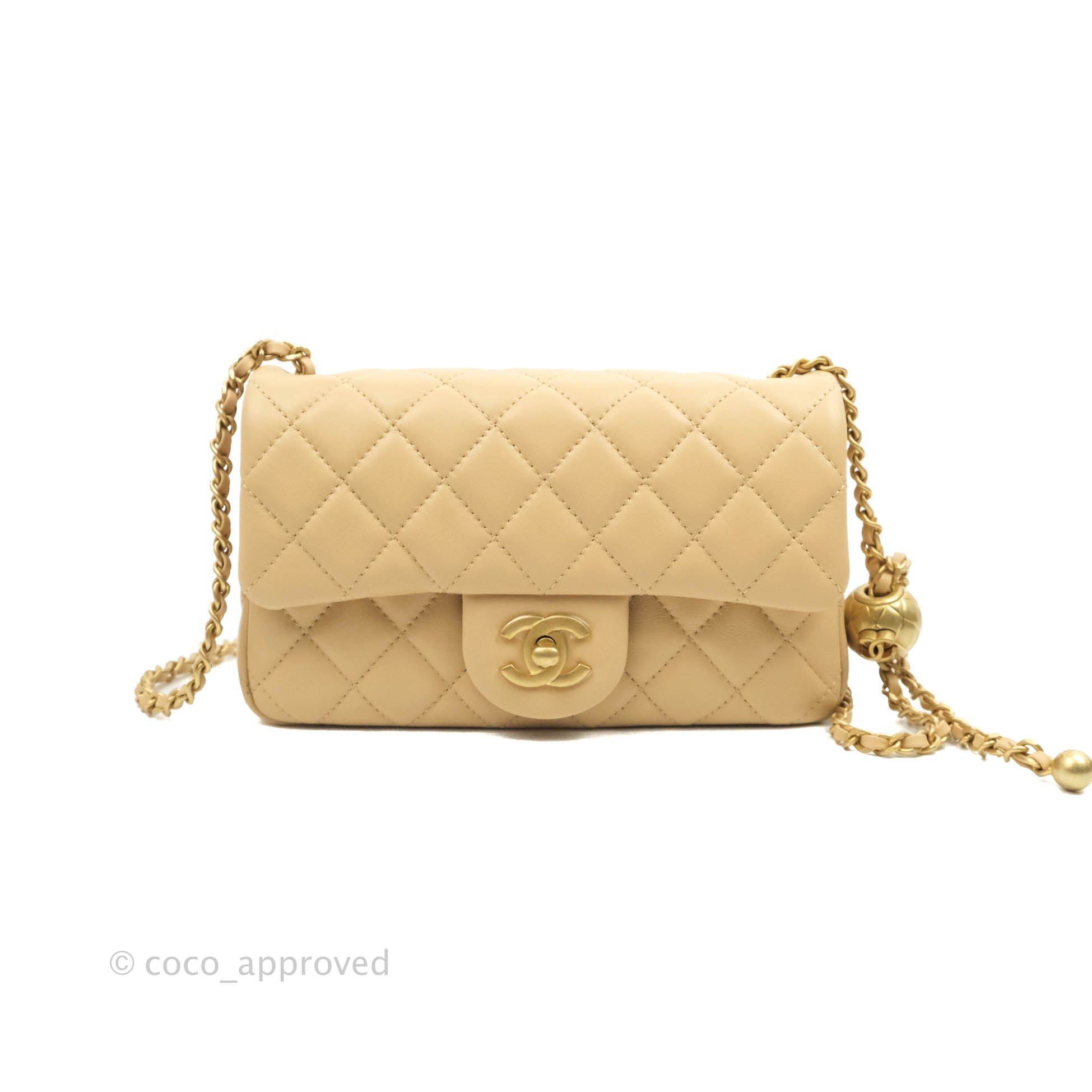 Chanel - Mini Square Flap Bag Lambskin Beige