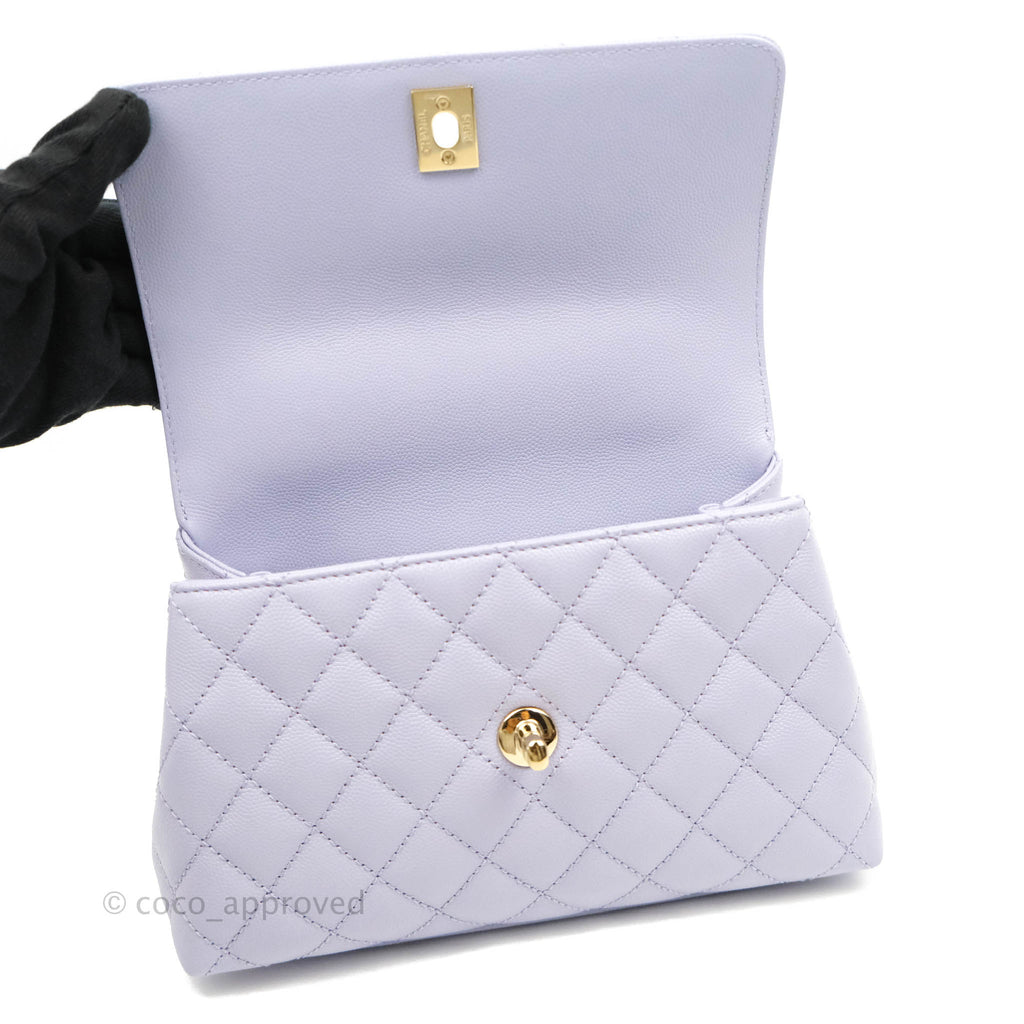 Chanel Mini (Small) Coco Handle Quilted Purple Lilac Caviar Gold Hardware 21K