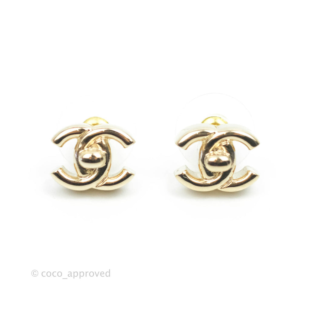 Chanel CC Turn Lock Earrings Gold Tone 21S