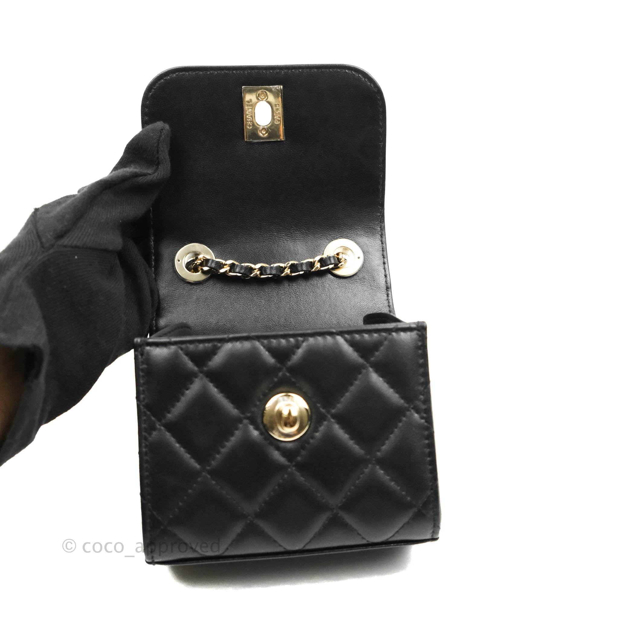 Chanel Black Quilted Lambskin Mini Phone Holder Clutch Pouch ○ Labellov ○  Buy and Sell Authentic Luxury