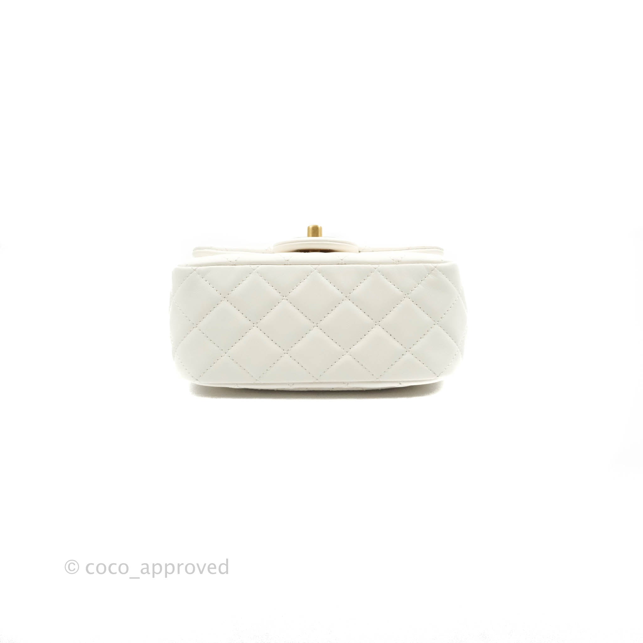 CHANEL Calfskin Quilted Mini Crystal Pearls Rectangular Flap White 755711