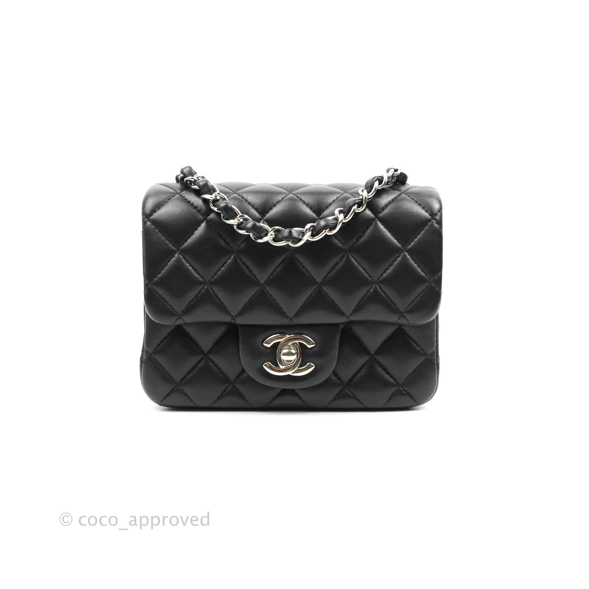 Chanel Mini Square Black Lambskin Silver Hardware – Coco Approved Studio