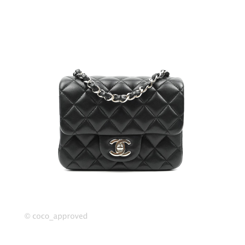 Chanel Mini Square Black Lambskin Silver Hardware