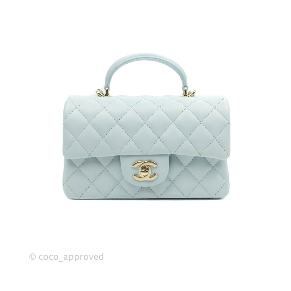 Chanel Top Handle Mini Rectangular Flap Bag Light Blue Lambskin Gold Hardware