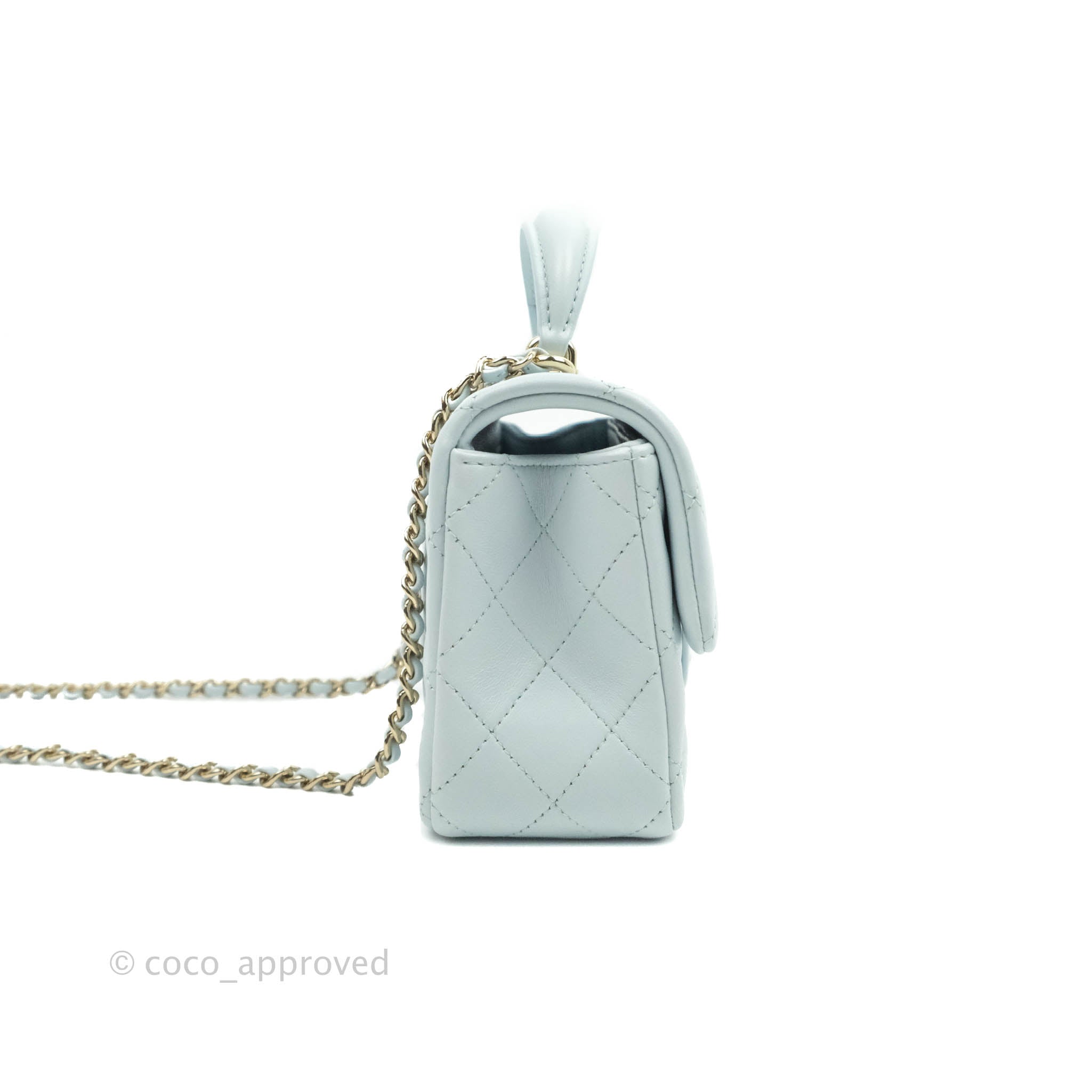 Chanel Mini Rectangular Flap Bag Light Grey Lambskin Light Gold Hardware