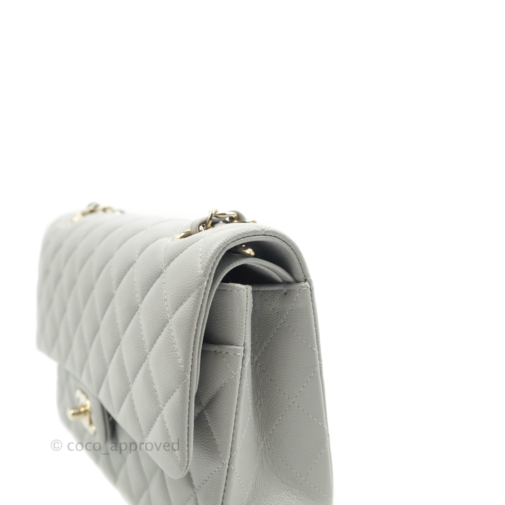 Chanel 21B Dark Grey Caviar Leather Medium Size Classic Flap with Champagne Gold  Hardware 
