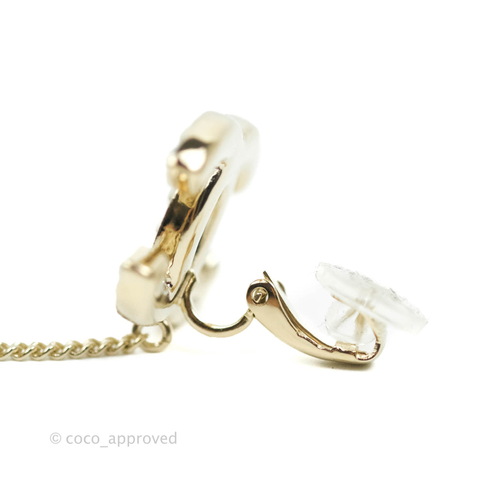 Chanel Pearl CC Clip-on Earrings Gold Tone 21V