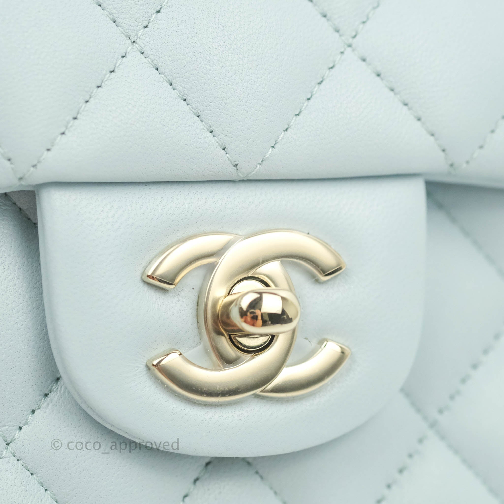Chanel AS3113B07634 Mini Flap Bag with Enamel and Gold Tone Metal Baby Blue / NG752 Calfskin Shoulder Bags Gbhw