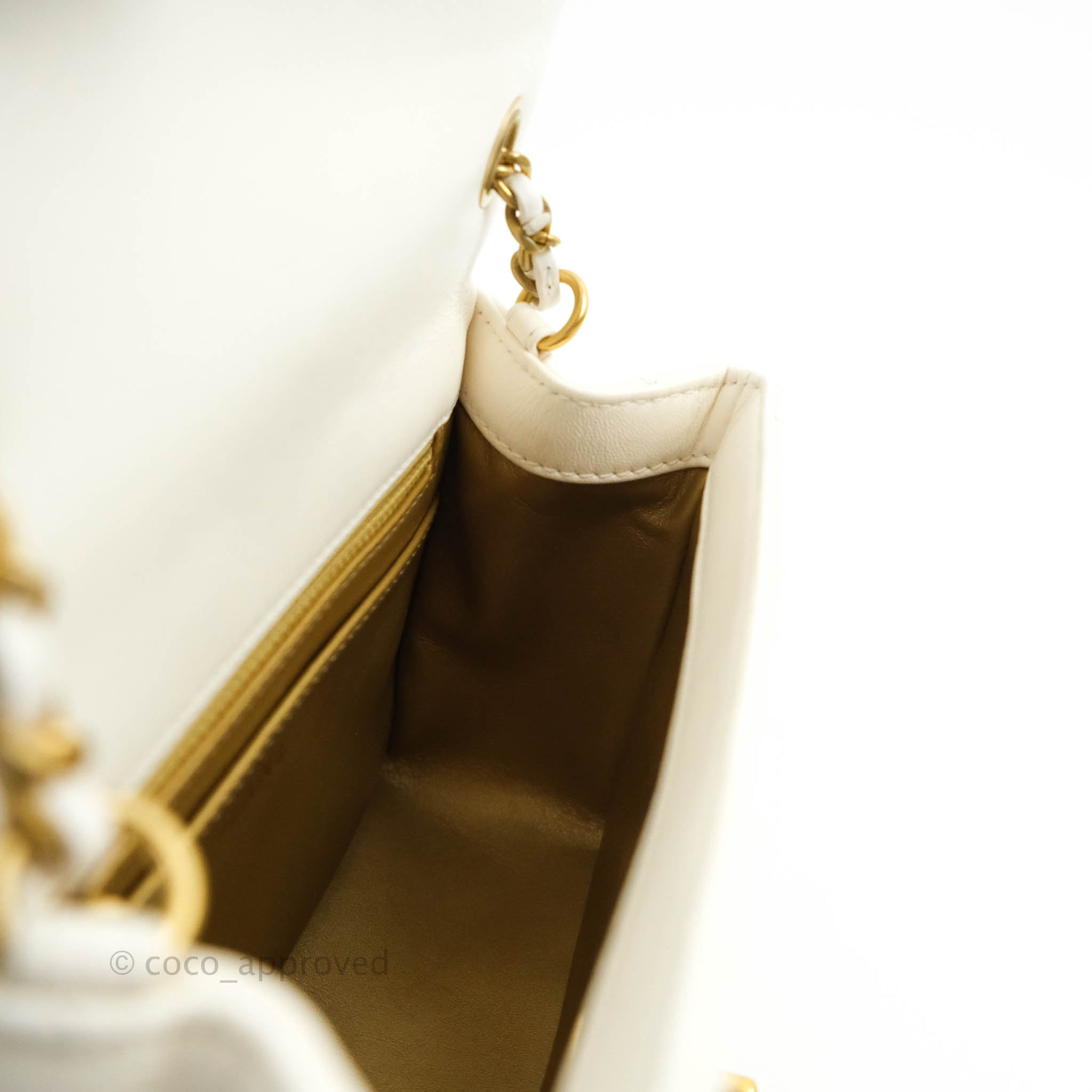 Chanel Mini Square Pearl Crush Quilted White Lambskin Gold