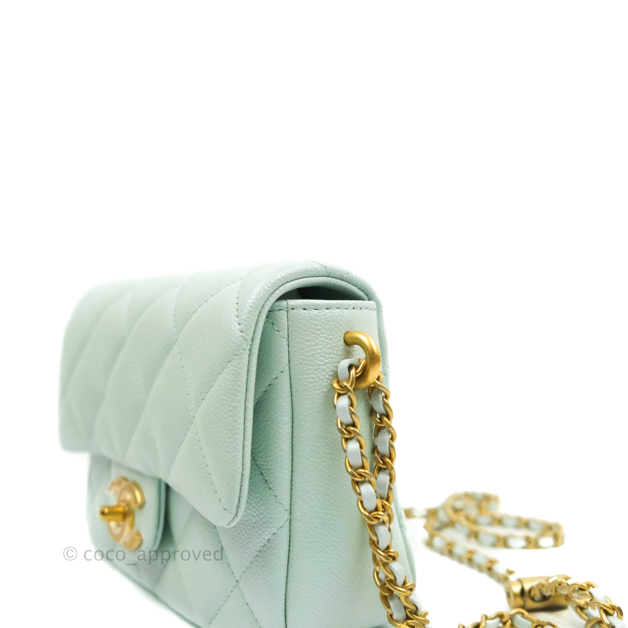 Chanel Quilted My Perfect Mini Iridescent Mint Green Caviar Aged