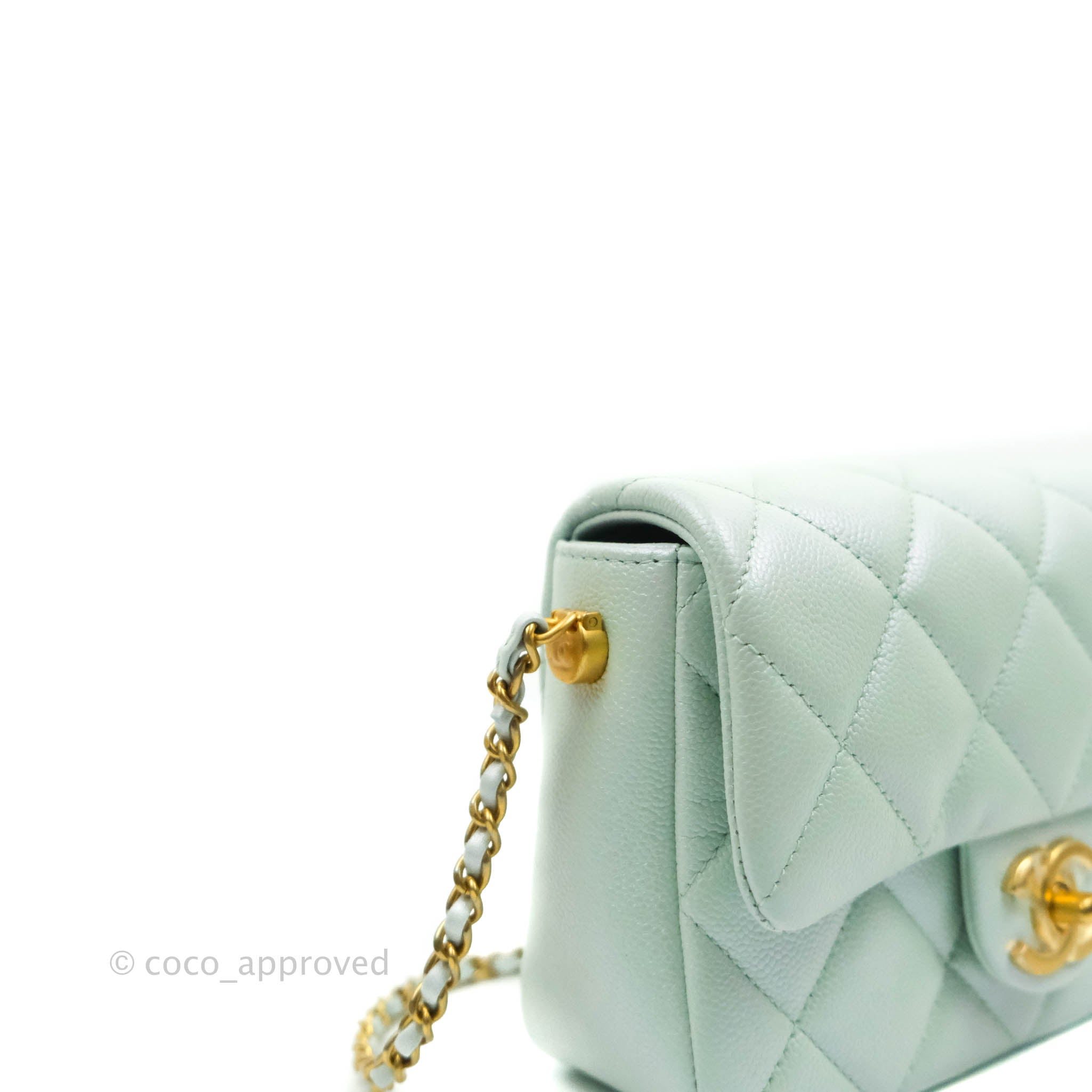 Chanel Quilted My Perfect Mini Iridescent Mint Green Caviar Aged