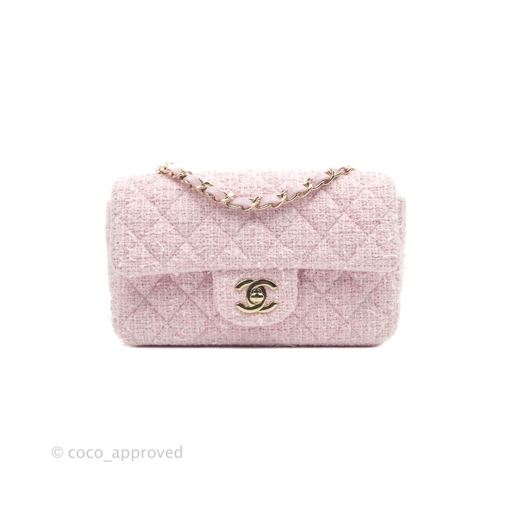 Chanel Quilted Mini Rectangular Flap Pink Tweed Gold Hardware