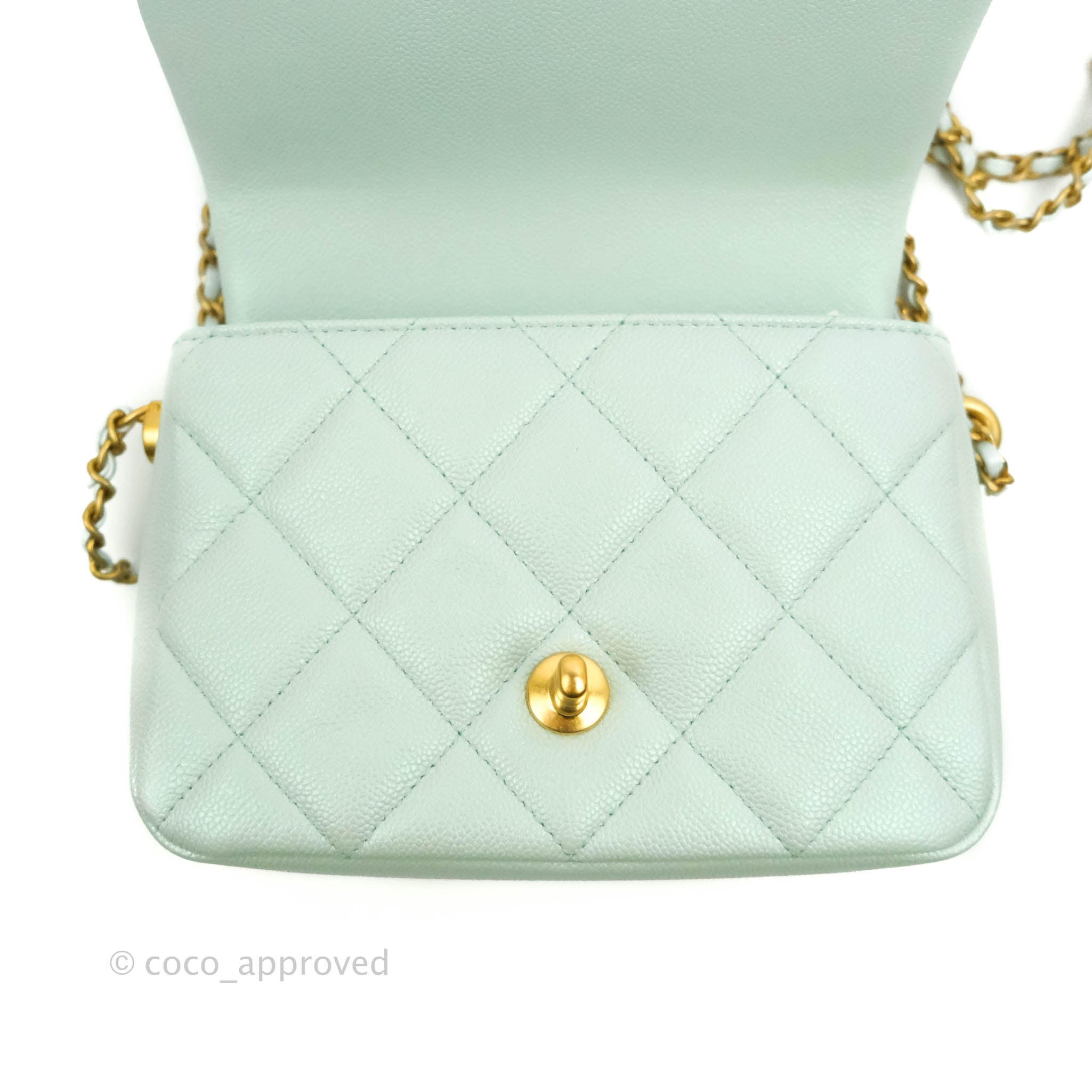 Chanel Quilted My Perfect Mini Iridescent Mint Green Caviar Aged Gold – Coco  Approved Studio