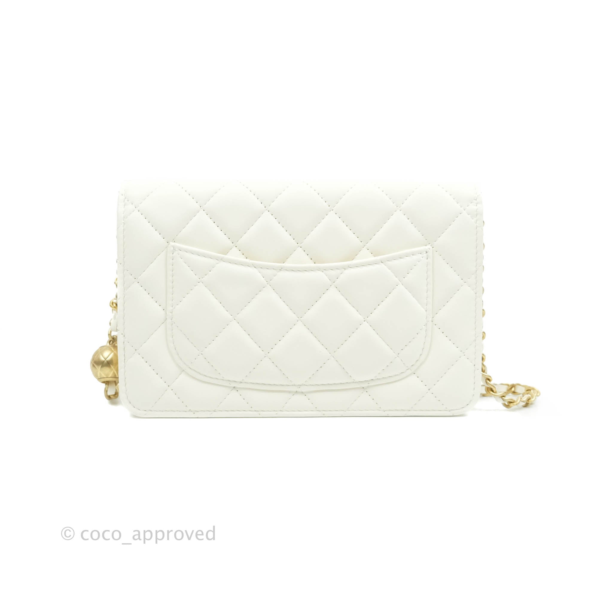 Chanel Pearl Crush Wallet on Chain WOC White Lambskin Aged Gol – Coco Approved Studio