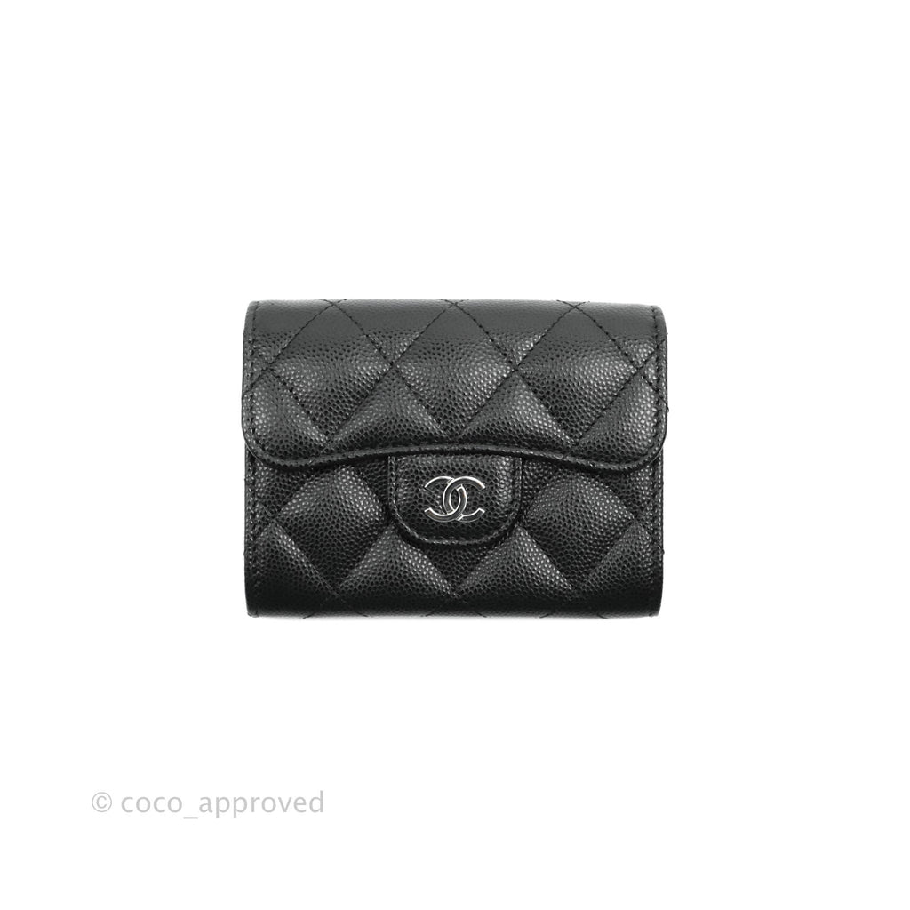 Chanel Quilted Small Flap Card Holder Black Caviar Silver Hardware