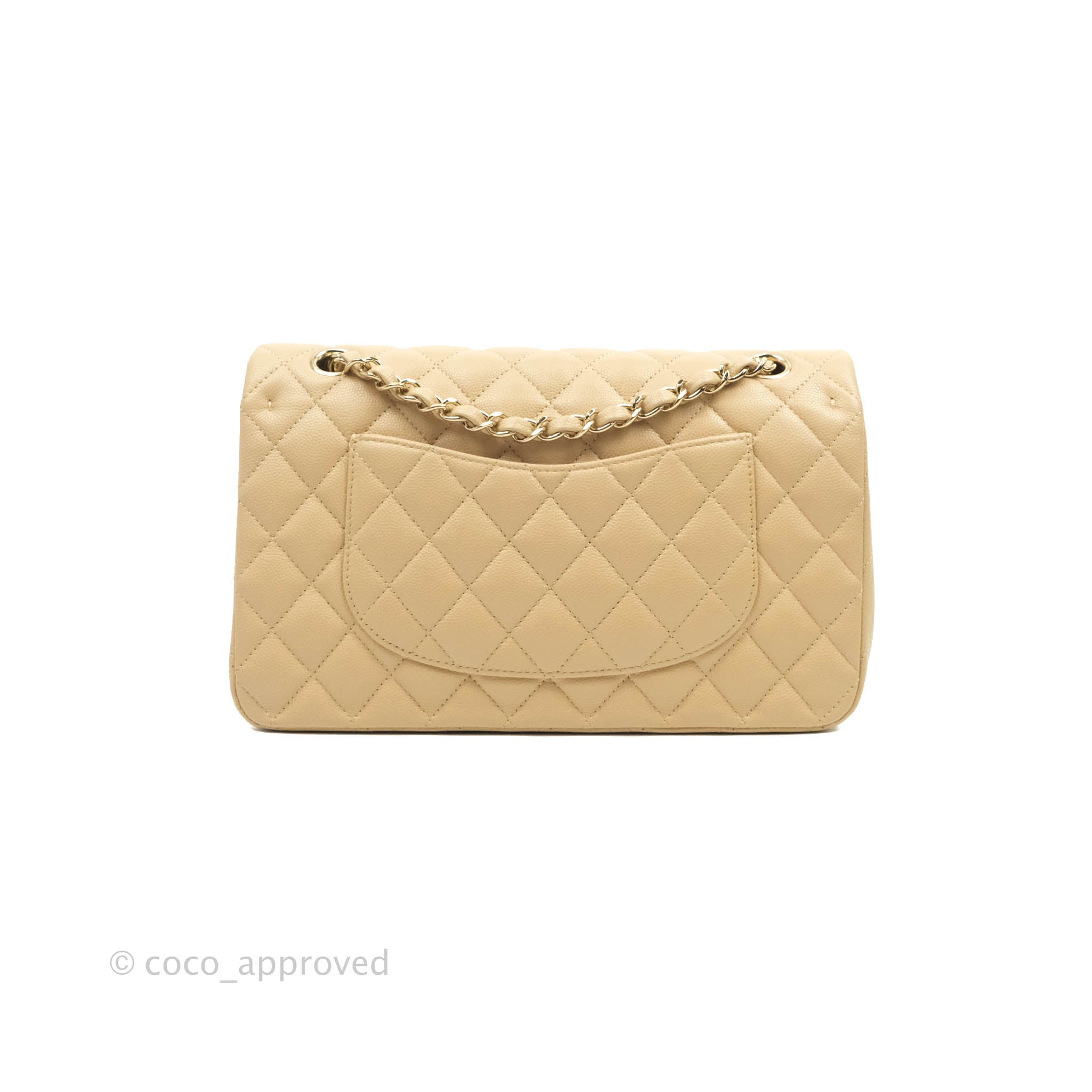 Chanel Quilted M/L Medium Double Flap Beige Caviar Gold Hardware 19C
