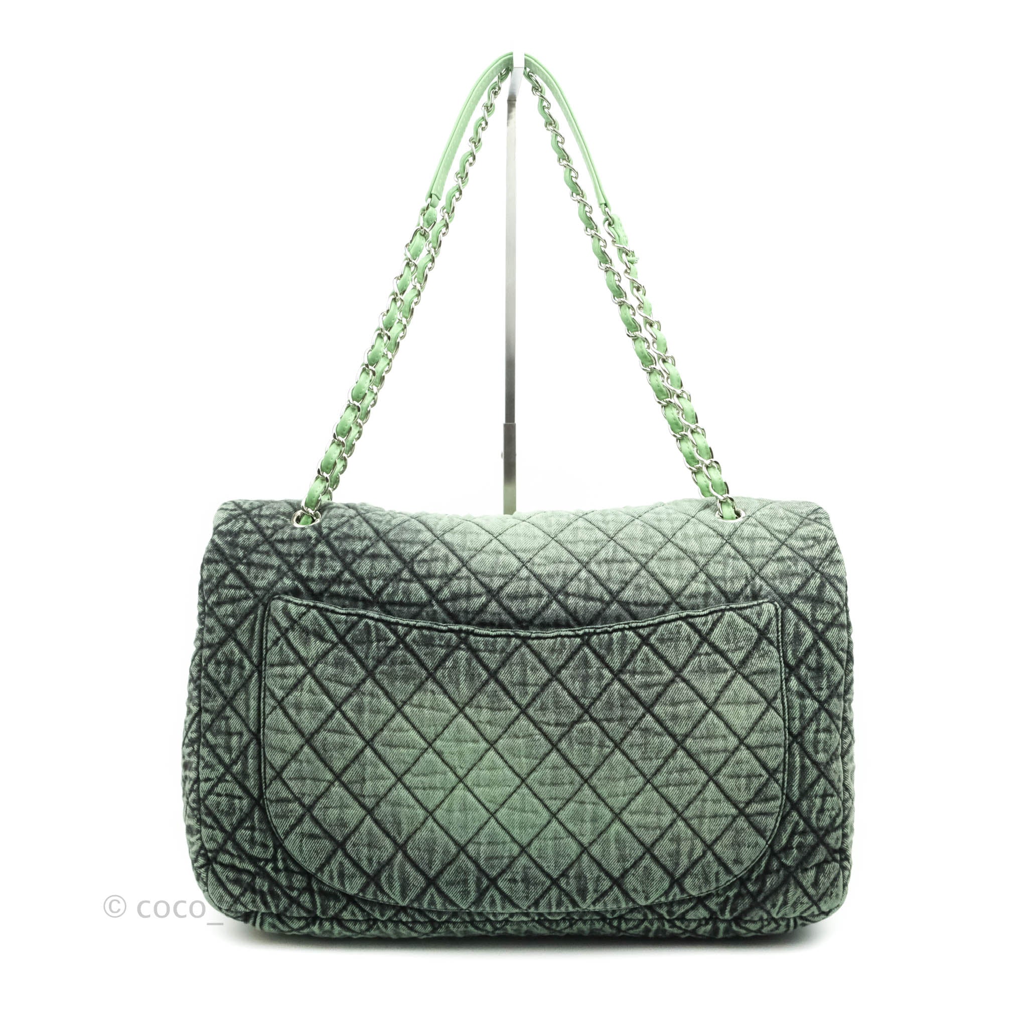 Chanel Small XXL Denimpression Flap Bag Aged Green Denim Silver Hardware