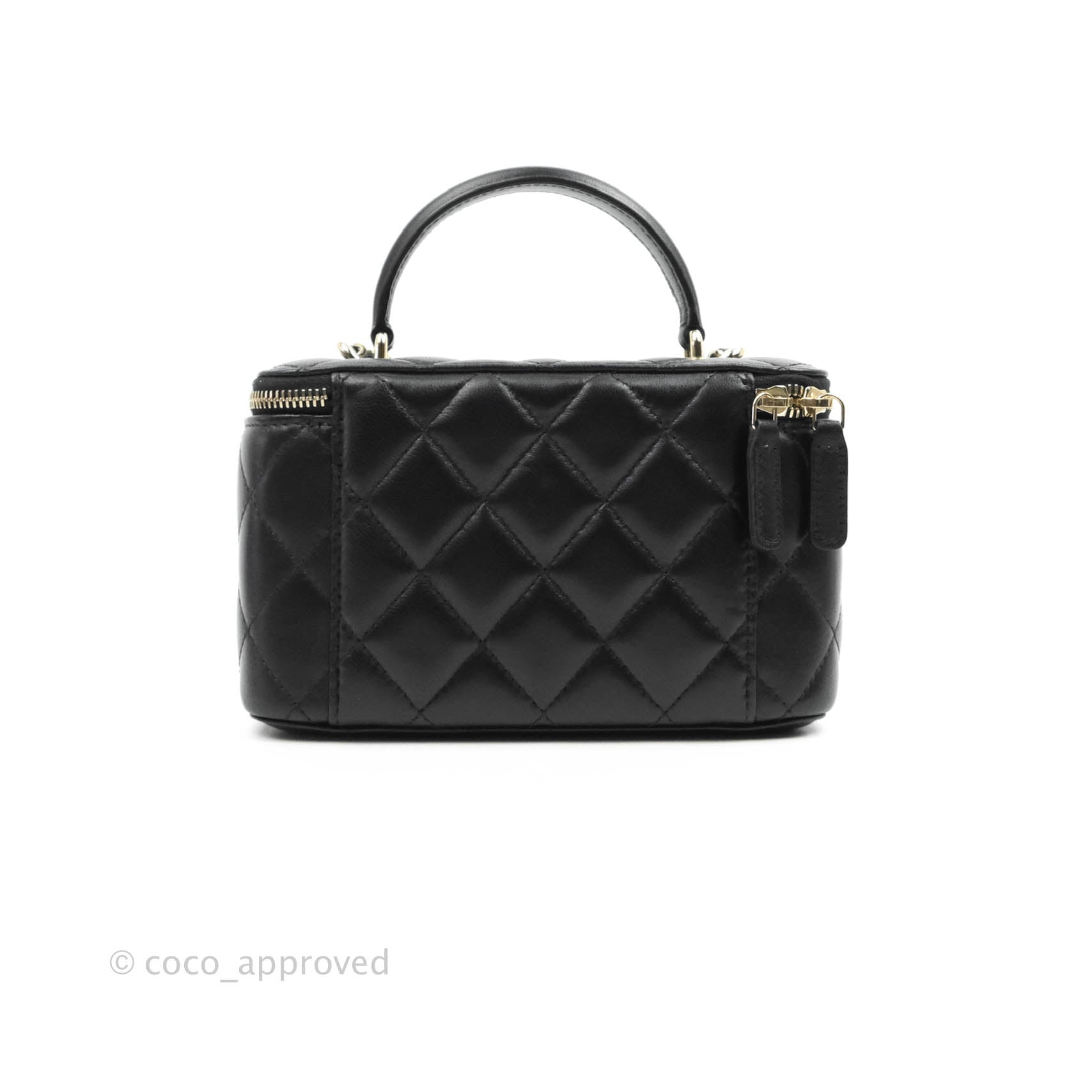 CHANEL Lambskin Quilted Top Handle Mini Vanity Case With Chain Black  1104893