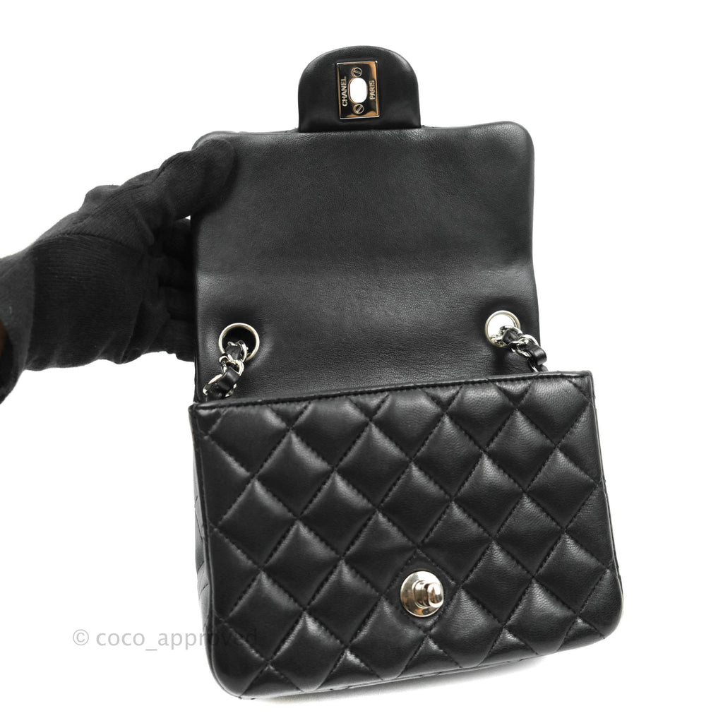 Chanel Mini Square Black Lambskin Silver Hardware