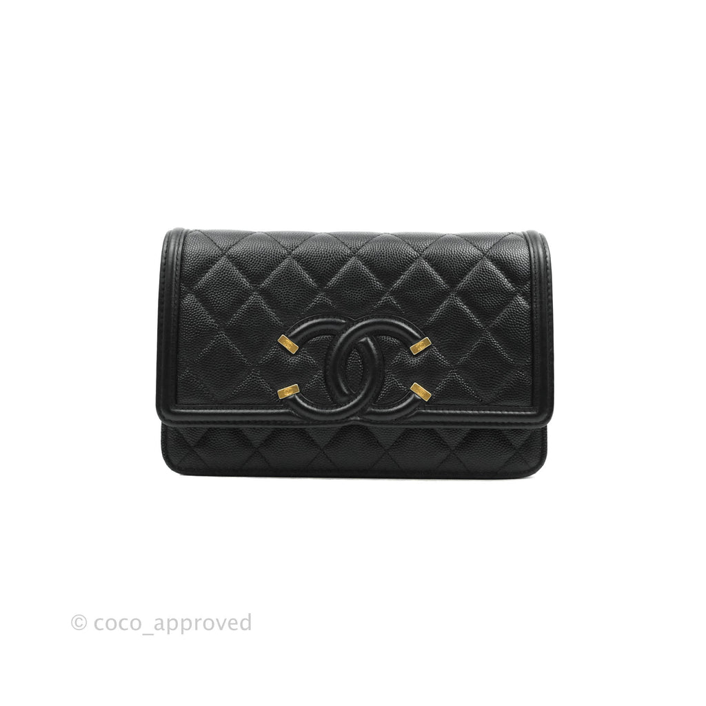 Chanel Filigree Wallet on Chain WOC Black Caviar Gold Hardware