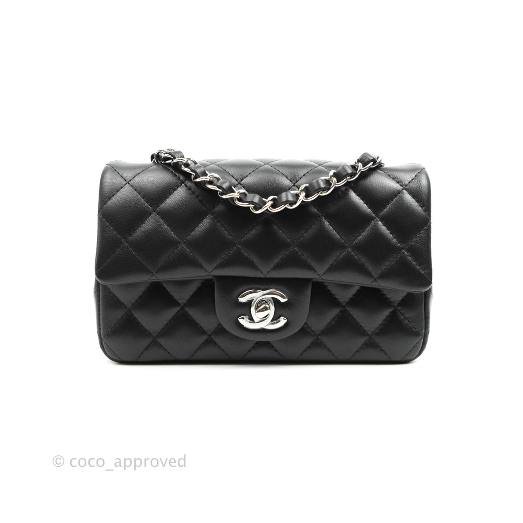 Chanel Quilted Mini Rectangular Flap Black Lambskin Silver Hardware