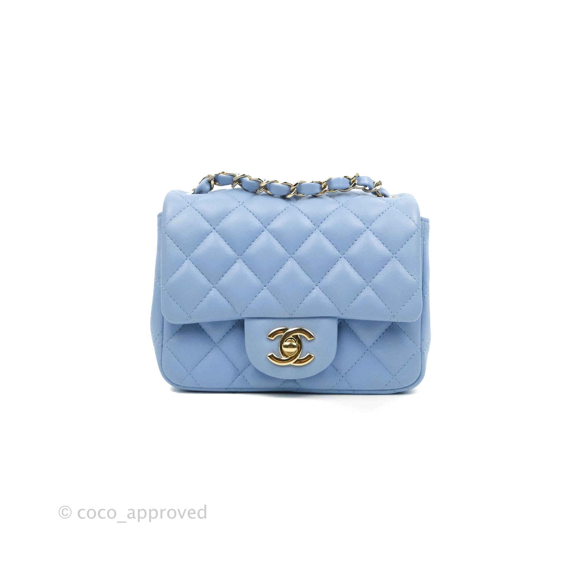 Chanel Mini Square Quilted Sky Blue Lambskin Gold Hardware 21C