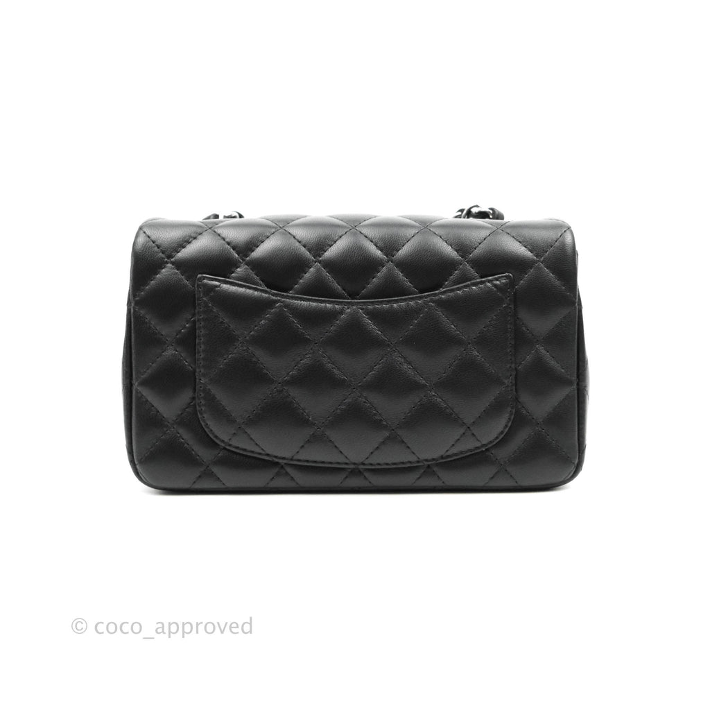 Chanel Quilted Mini Rectangular Flap Black Lambskin Silver Hardware