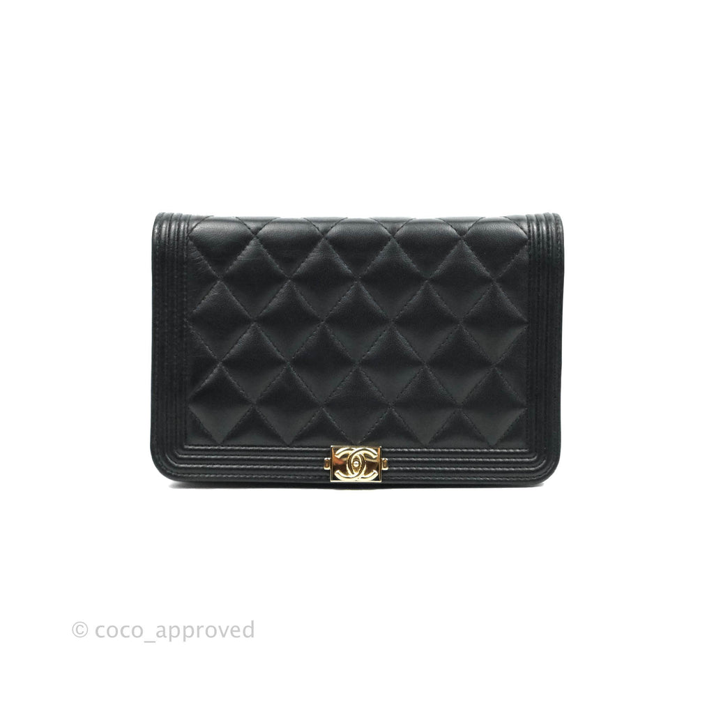 Chanel Quilted Boy Wallet on Chain WOC Black Lambskin Gold Hardware