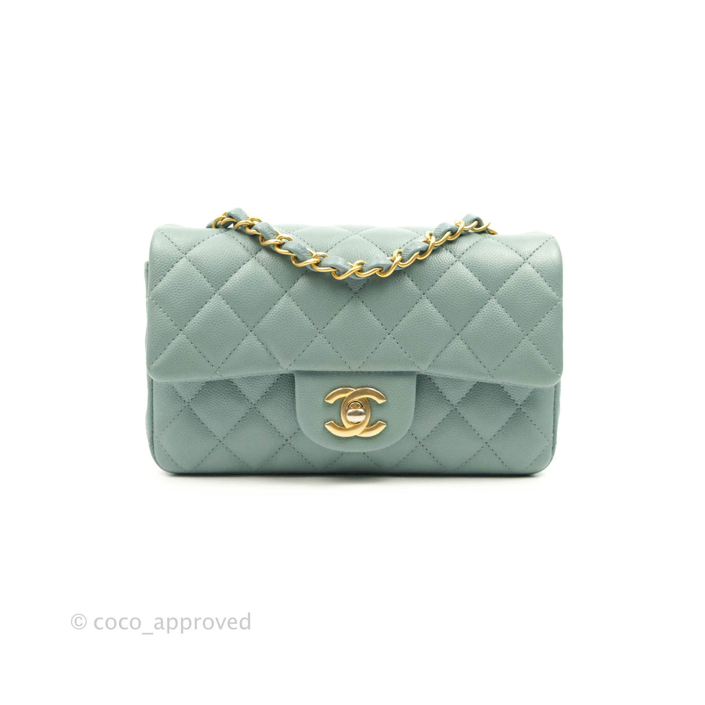 Chanel Quilted Mini Rectangular Flap Iridescent Turquoise Aged Gold Hardware