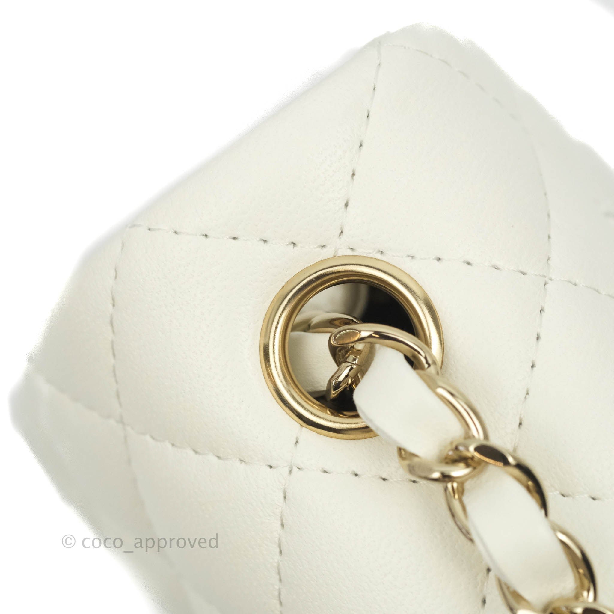 Chanel Quilted Mini Rectangular Flap White Lambskin Gold Hardware