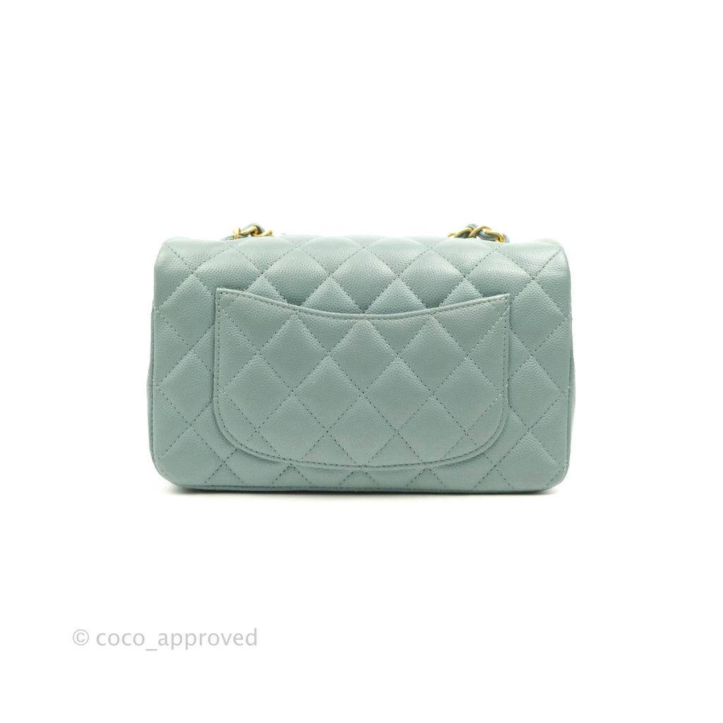 Chanel Quilted Mini Rectangular Flap Iridescent Turquoise Aged Gold Hardware