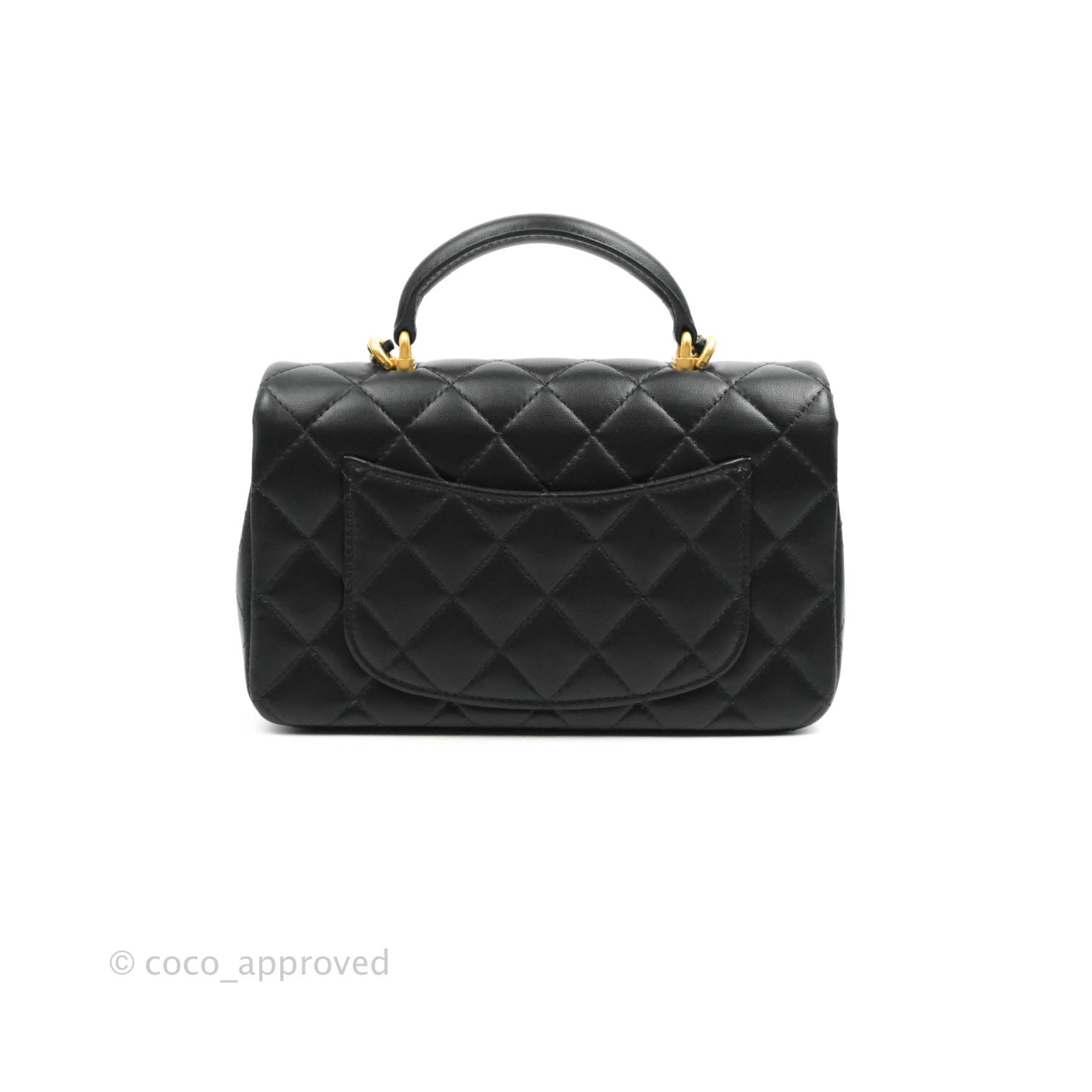 Chanel Top Handle Mini Rectangular Flap Bag Black Lambskin Aged Gold H –  Coco Approved Studio