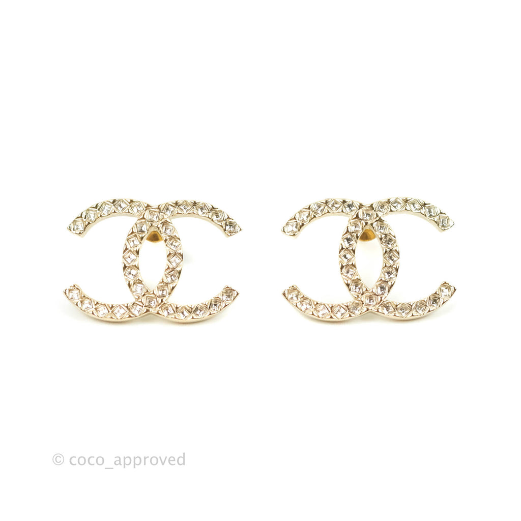 Chanel Crystal CC Earrings Light Gold Hardware 20A