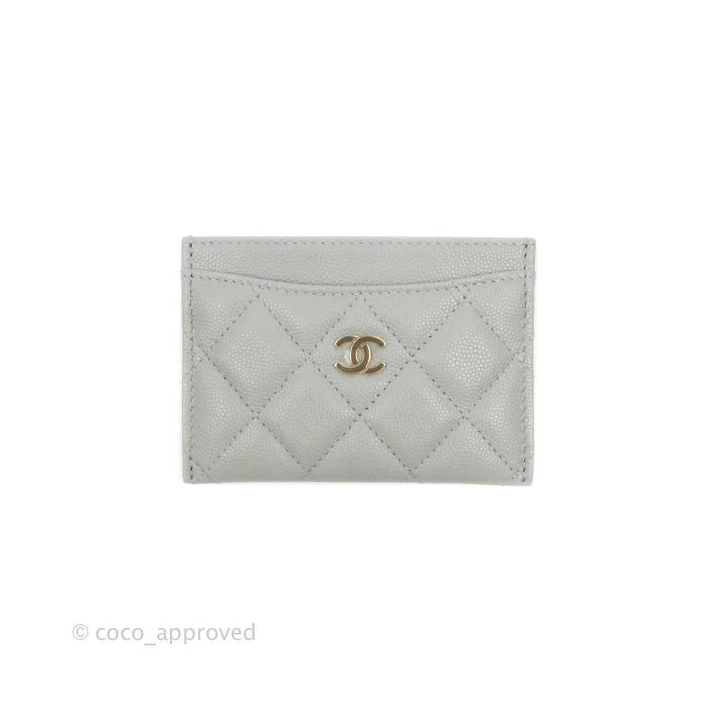 Chanel Classic Flat Card Holder Grey Caviar Gold Hardware 21A