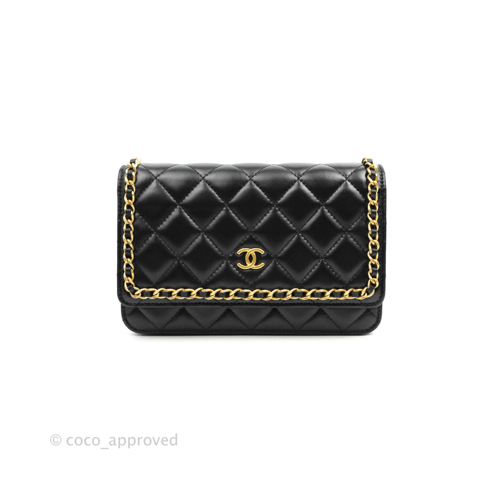 Chanel Quilted Wallet on Chain WOC Chain Around Black Lambskin Aged Gold Hardware