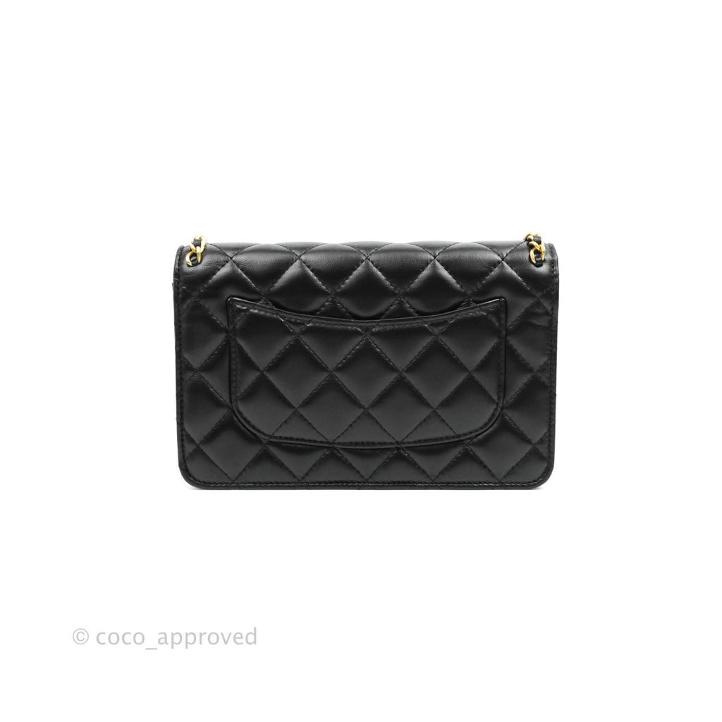 Chanel Quilted Wallet on Chain WOC Chain Around Black Lambskin Aged Gold Hardware