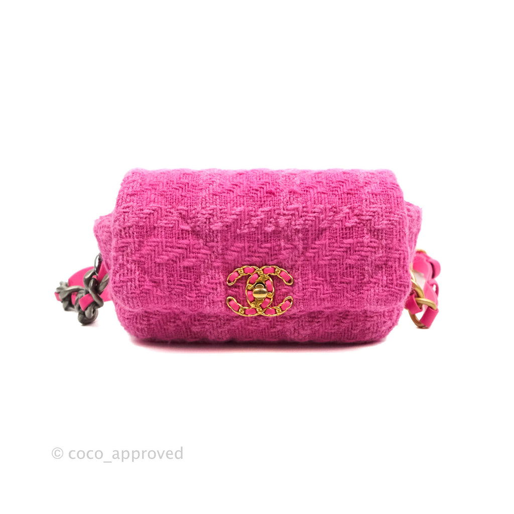 Chanel 19 Quilted Pink Tweed Waist Bag Mixed Hardware